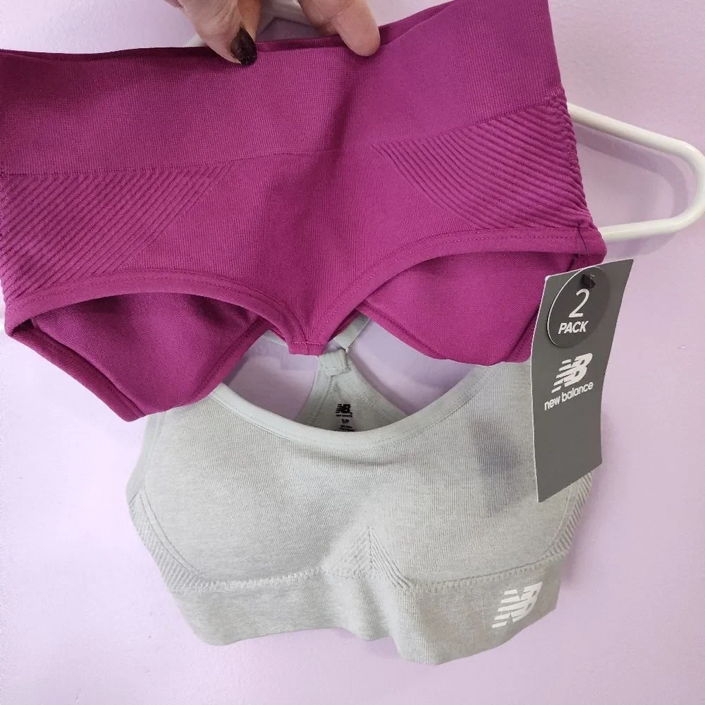 New Balance Sports Bras Womens S/P 2 pack Fuchsia and Light Grey